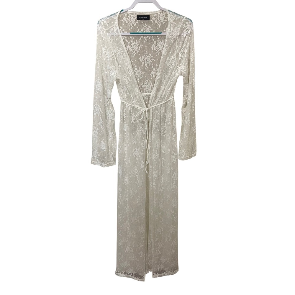 White Fox Size S/M Cream Lace Long Sleeve Duster Kimono Boho Romantic Ethereal